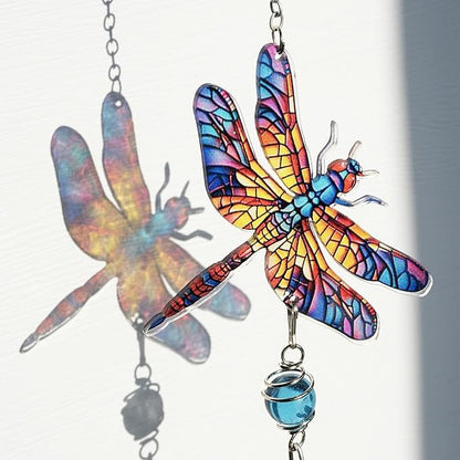 YU FENG 21" Dragonfly Wind Chimes for Outdoor Garden Patio – Colorful Metal with Crystal Suncatcher, Lucky Memorial Gift for Mom Grandma Women