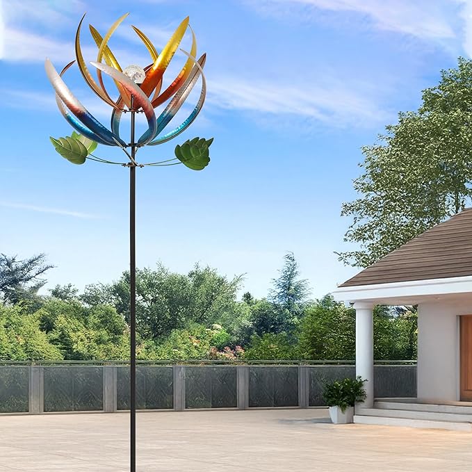 Wind Spinners for Yard and Garden, Solar Lighted Metal Wind Spinner, Large Kinetic Garden Sculptures (Colorful)