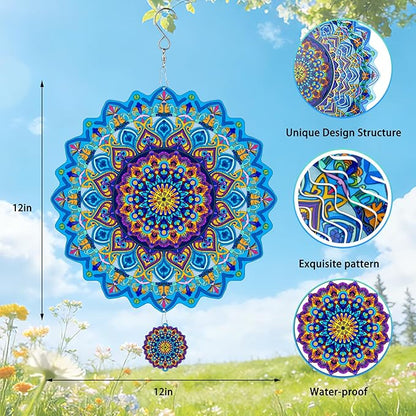 3D Wind Spinner, 12 inch 3D Kinetic Metal Garden Spinners, Rustproof Metal Garden Decor Yard Art, Wind Sculptures Ideal Gift for Homeowners & Garden Lovers