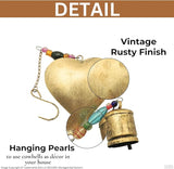 Brass Heart-Shaped with Colorful Beads and Hanging Bell – Handmade Vintage Bell Ornament for Garden, Patio, Porch, and Indoor/Outdoor Wall Decor, Beaded Heart Charm for Home or Yard
