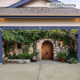 Garage door banner cover, 6x13 ft old stone house features ivy background, Large Outdoor Backyard Landscape Decoration (Stone House)