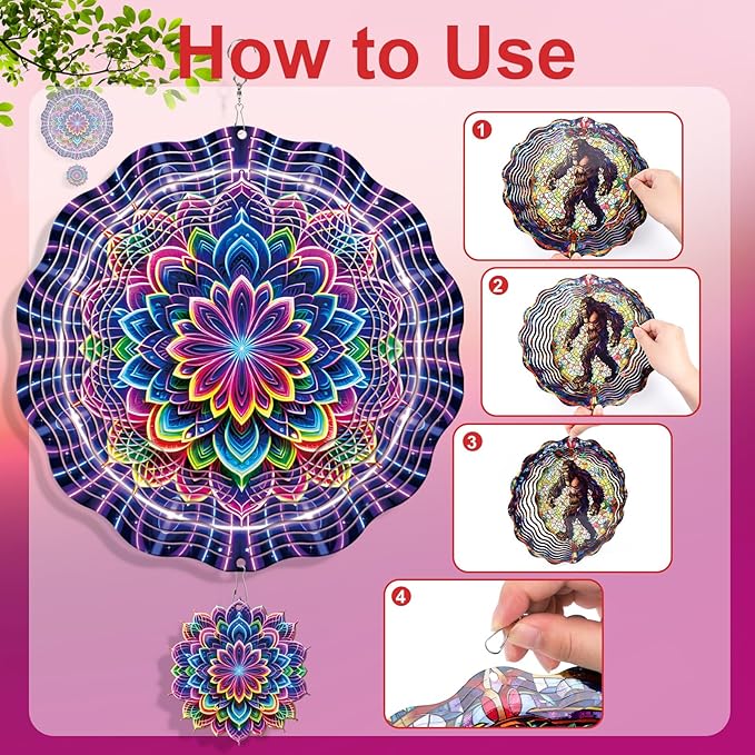 Rngmsi Mandala Wind Spinner Gifts for Women, Mandala Hanging Wind Spinners Outdoor Gifts for Mom Men Grandma, 3D Stainless Steel Metal Yard Decor for Garden Patio Lawn (12 X 12 Inches)