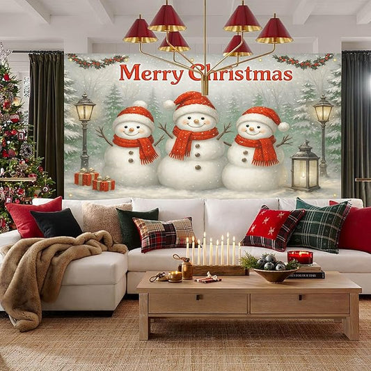 HOMETITUTE 13x6ft Christmas Garage Door Banner Snowman Banner Christmas Backdrop Outdoor Indoor Xmas Garage Door Cover Large Holiday Wall Backdrop for Yard Porch Seasonal Decoration