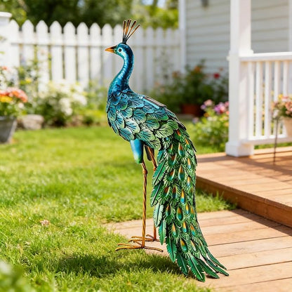 chisheen Outdoor Solar Peacock Decor Garden Statue Metal Yard Art Decoration Outdoor Sculptures for Backyard,Patio,Lawn,Wedding, for Women