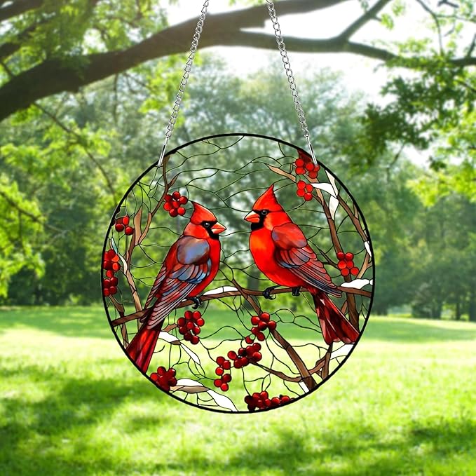 8" Cardinal Window Decorations– Acrylic Hanging Ornament for Door & Window, Decorative Accent for Yard & Courtyard, Holiday & Everyday Gift