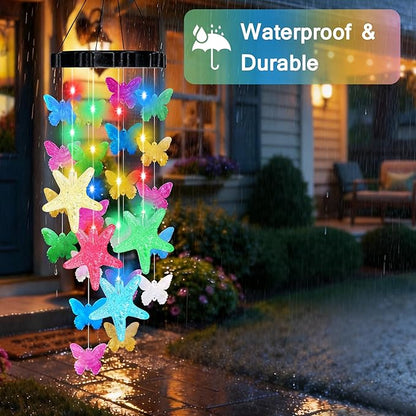 Solar Wind Chimes for Outside, Solar Powered LED Wind Chime with Butterfly, Waterproof Outdoor Decorative Wind Chime with 2 Light Modes for Patio, Garden, Yard, Porch, Gift for Grandma Mom Women Grils