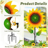 Sunflower Wind Spinners Outdoor, 46.7" H x 12.6" W Metal Wind Sculptures & Spinners with 5 Prong Stake, Garden Windmill for Yard Lawn Patio Art Decor Yellow