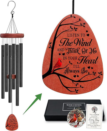 Cardinal Wind Chimes and Ceramic Ornament Sympathy Wind Chimes Home Decor Outdoor Garden, Gifts for Bereavement, Condolence, Funeral, Soothing Melodic Tones with Mute Option
