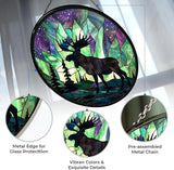 Northern Lights Christmas Moose Stained Glass Sun Catcher with Mountain Stained Glass Window Hanging, Suncatchers, Lavender Wall Decor, for Women/Friends/Lover
