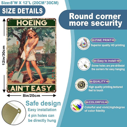Garden Sign Hoeing Ain't Easy Gardening Wall Art Decoration Yard Indoor Outdoor Decor 8 x 12 Inch