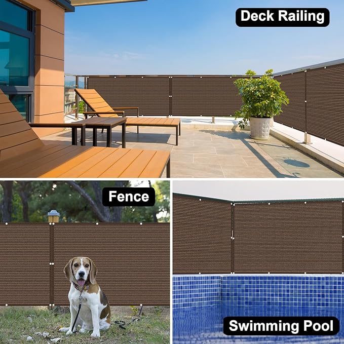 Eden's Decor Balcony Privacy Screen Brown 3'x 18' Cover Mesh Windscreen Weather-Resistant UV Protection for Backyard Deck, Patio, Balcony, Pool, Porch, Fence, Railing, Gardening