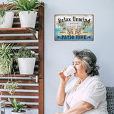 Putuo Decor Funny Patio Metal Tin Sign Backyard Signs Vintage Relax Unwind You'Re On Patio Time Tin Signs Patio Wall Decor For Outdoor Porch Decor 12x8 Inches
