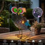 MUMTOP Solar Lanterns Outdoor Waterproof - Colorful Metal Owl Solar Lights Decorative, Hollow Out Owl Light Tabletop Lantern Lamp Ornaments for Yard Patio Garden Outside Decorations