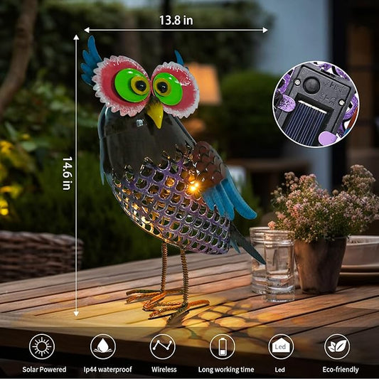 MUMTOP Solar Lanterns Outdoor Waterproof - Colorful Metal Owl Solar Lights Decorative, Hollow Out Owl Light Tabletop Lantern Lamp Ornaments for Yard Patio Garden Outside Decorations