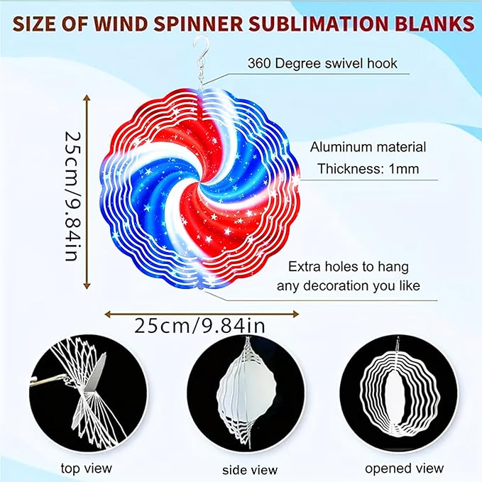 Wind Spinners Red Blue Star Swirl Art 9.8 x 9.8 Inch Metal Wind Spinner Outdoor Garden Decor Abstract Motion Illustration Decorative Wind Spinners for Yard Patio