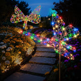 Lomotech Solar Garden Lights - 18" 240 Leds Foldable Outdoor Butterfly Garden Decor, Waterproof Larger Outdoor Solar Lights with Iron for Garden Patio Yard Lawn Pathway Decorations (Multicolor)