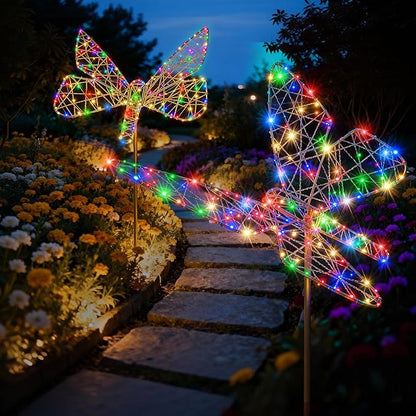 Lomotech Solar Garden Lights - 18" 240 Leds Foldable Outdoor Butterfly Garden Decor, Waterproof Larger Outdoor Solar Lights with Iron for Garden Patio Yard Lawn Pathway Decorations (Multicolor)
