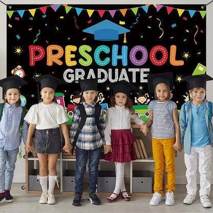 Large Preschool Graduation Party Banner Decorations 72x44 Inch, Kindergarten Graduate Banner Flag Photography Background for Kids Class of 2023 Ceremony Congratulations Grad School Prom Supplies