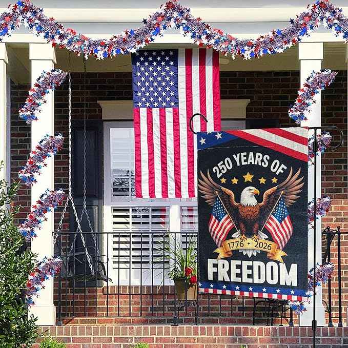 250 Anniversary USA Garden Flags, 250 Year American Anniversary Yard Flags 12x18 Inch Double Sided, Patriotic with Eagle Design Flag 250th Anniversary Decorations for Porch Patio Lawn Garden Decor