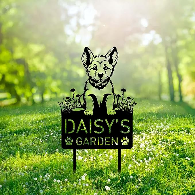 Custom Baby German Shepherd Metal Memorial Garden Stake Personalized Puppy Dog Grave Marker Name Sign Remembrance Stake Decor,Memorial Statue Sign for Garden Outdoor Outside Yard Decor Pet Loss.