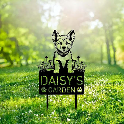 Custom Baby German Shepherd Metal Memorial Garden Stake Personalized Puppy Dog Grave Marker Name Sign Remembrance Stake Decor,Memorial Statue Sign for Garden Outdoor Outside Yard Decor Pet Loss.