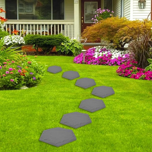 4Pcs Large Stepping Stones,Outdoor Stepping Stones with 24pcs Ground Stakes,Outside Flooring Pavers Decorative for Garden Yard Lawn Pathway Walk Way (Grey)