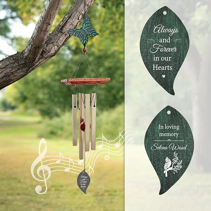 ASTARIN Cardinal Memorial Wind Chimes, Personalized 26" Small Metal Symphthy Wind Chime, Bereavement Gift for Loss of Loved One Father Mother, Dragonflie Damselflie Decor for Outside Patio Garden