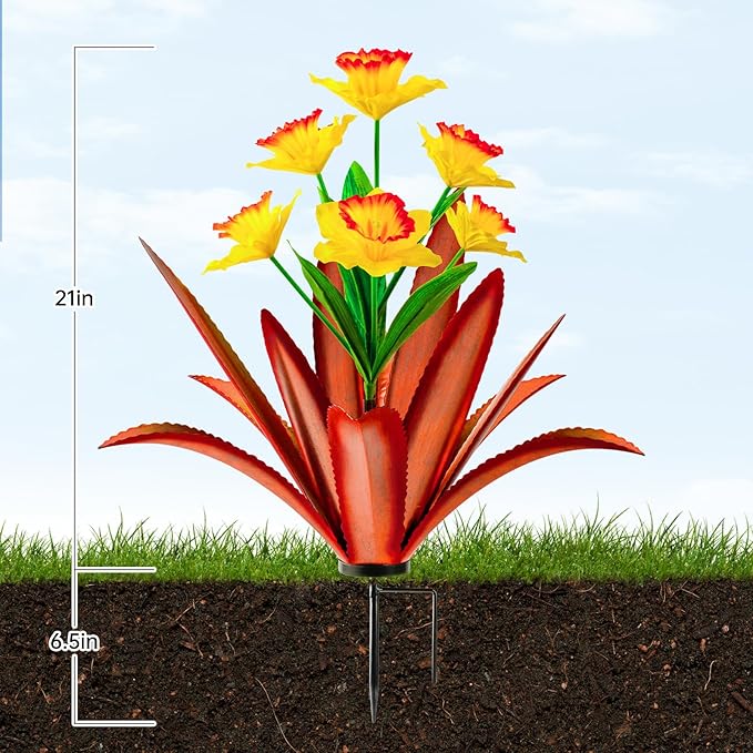 TOMBABY Huge Metal Agave Plants Outdoor Decoration Outdoor Garden Decorated with Flowers Mexican Yard Art Plant Garden Gift(Yellow 1 Pack)