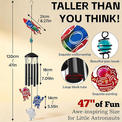 47 Inch Astronaut Rocket Wind Chimes Outdoor,Space Themed Metal Colorful Wind Chimes for Outside,Indoor Hanging Windchimes Decor for Garden Patio Room Yard,Gifts for Space Lovers Kids Men Women