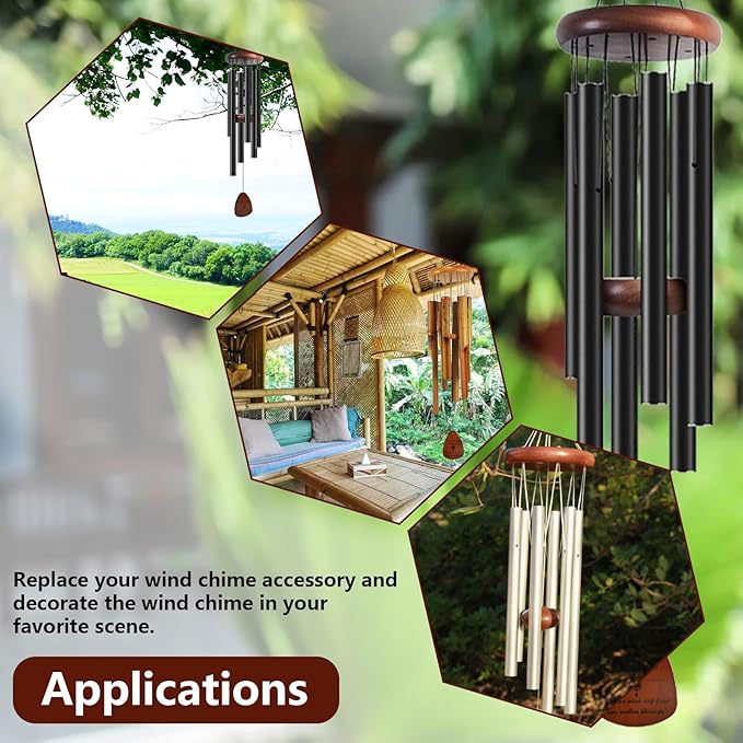 Wind Chime Repair Kit, 28 PCS Windchime Replacement Parts Including Round Top, Clapper, Wind Catcher, 19.6FT Nylon Cord, DIY Wind Chime Supplies (Brown)