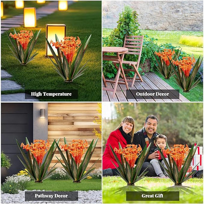 2Pcs Spring Metal Agave Plant Outdoor Decor Sculpture Flowers Mexican Yard Art Outdoor Garden Decoration Rustic Mums Metal Agave Garden Art for Patio Lawn Decorative Gifts