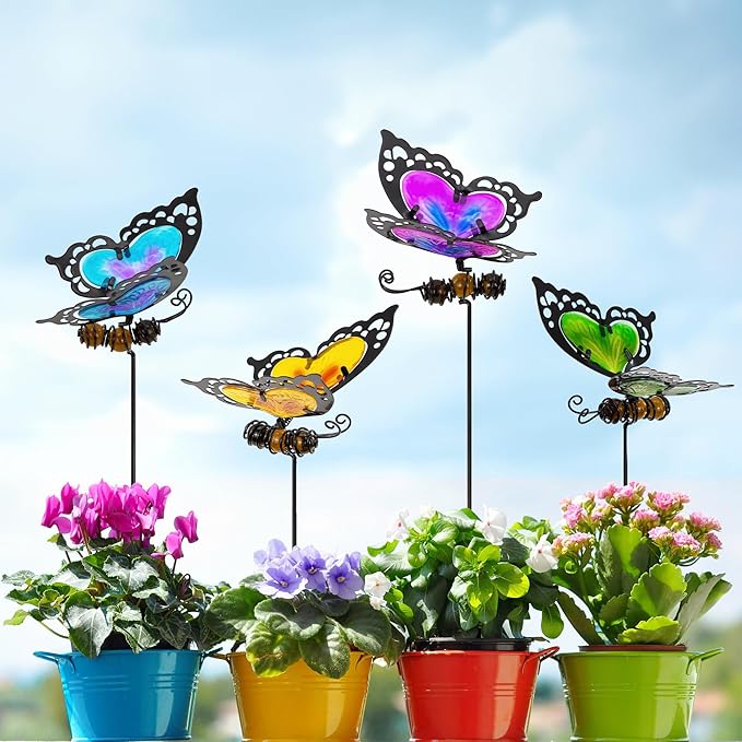 Butterfly Garden Stakes,Kit Made of Glass and Metal,Colorful Butterfly Garden Decorations Can Make the Garden Full of Color and Vitality. (Mix)