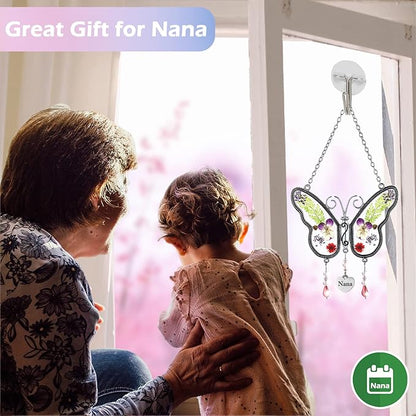 Nana Gift Butterfly Suncatcher for Window Hanging Sun Catchers Ornament with Pressed Flower Nana Heart Charm Birthdays Gift for Women for Nana Gift for Grandma