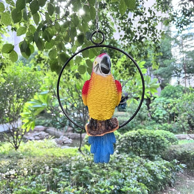 Lifelike Parrot Garden Statues Hanging Decor Ornaments Figurines Sculpture for Patio Lawn Yard, Blue Tail