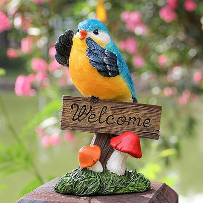 Bird Decor for Garden Statues,Bird Figurines Welcome Sign for Outdoor Decorations,Birds Decorative Outdoor Statue for Garden Patio Yard Lawn Home Shelf Decor,Gardening Gifts for Birds Lovers Women