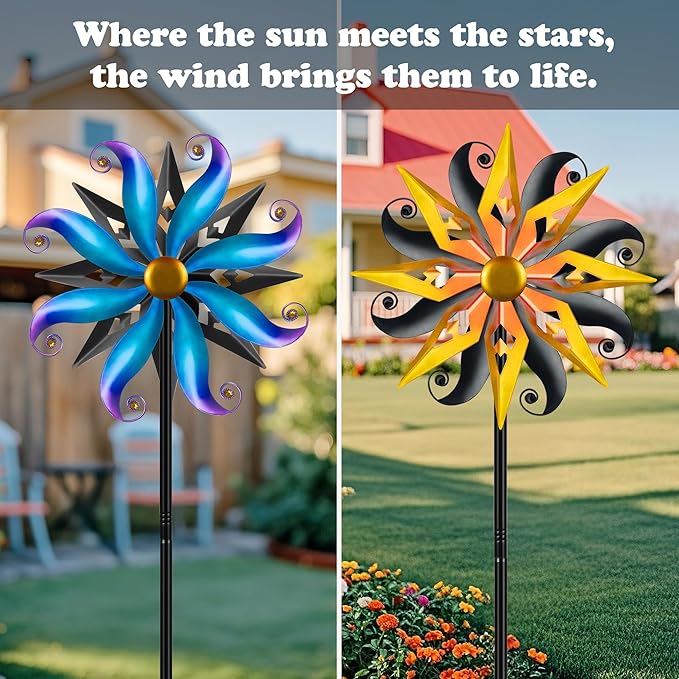 Wind Spinners Outdoor Garden Decor - 60" Sun Wind Sculptures & Spinners, Dual Sided Metal Yard Art Kinetic Windmill for Yard Patio Lawn Decor, Gardening Gifts for Women