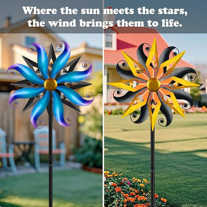 Wind Spinners Outdoor Garden Decor - 60" Sun Wind Sculptures & Spinners, Dual Sided Metal Yard Art Kinetic Windmill for Yard Patio Lawn Decor, Gardening Gifts for Women