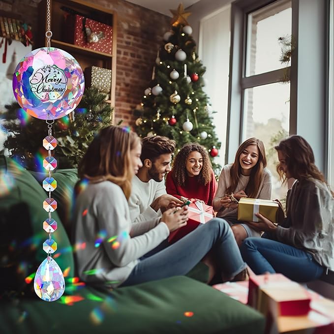 Merry Christmas Crystal Suncatcher Ornament Gifts for Women Mom Wife Girlfriend Friends Colleagues Teachers, Sparkling Hanging Christmas Decoration, Perfect for Home Garden Office Room Decor
