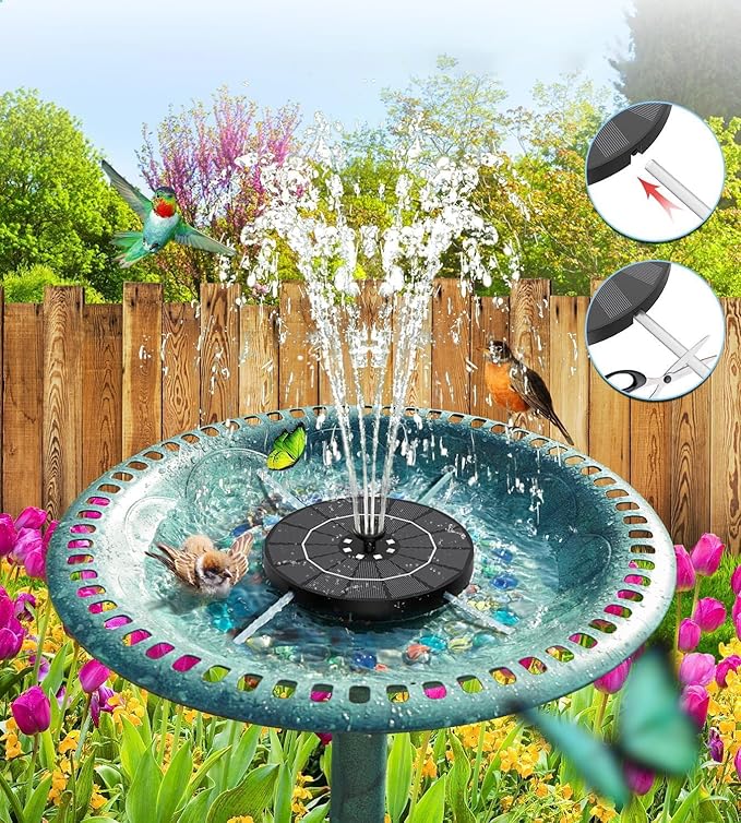 Solar Bird Bath Fountain Pump - 8 Spray Patterns, Floating Nozzle, Birdbath Fountain Kit, Garden Pond Aerator Decor