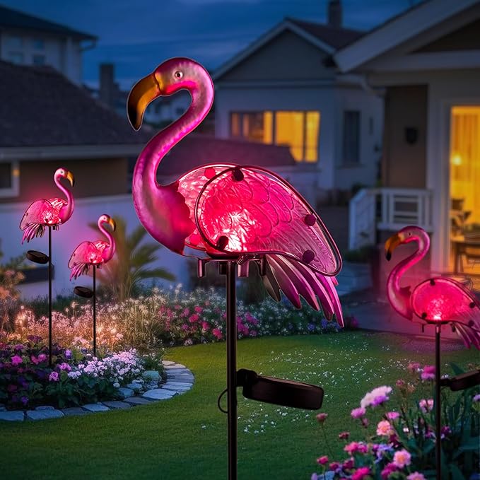 Solar Lights Outdoor,Flamingo Gifts for Women,Pink Flamingos for Yard Art Decor,Solar Metal Flamingo Lights Outdoor,Solar Powered Statues for Garden Yard Lawn Patio