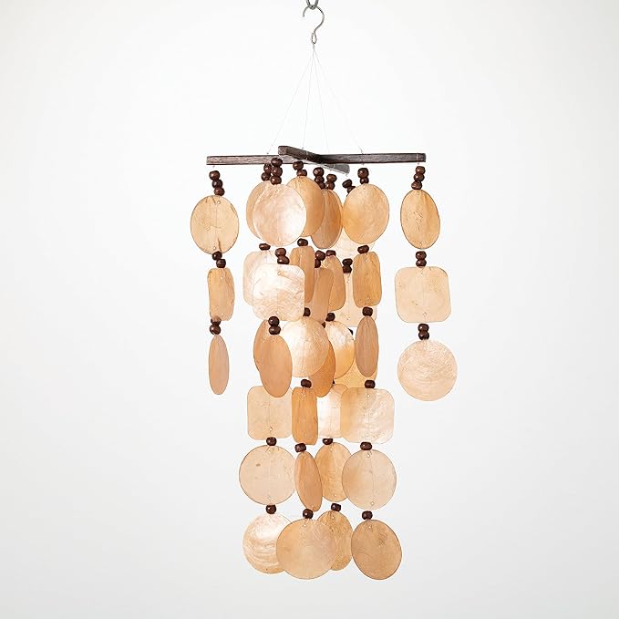 Woodstock Wind Chimes for Outside, Outdoor Decor, Garden and Patio Decor, Summer Marigold Capiz Wind Chime, 21'' (C207)