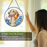 Dachshund Hydrangea Stained Glass Window Hanging Suncatcher, Weiner Dog Sun Catcher Indoor Window, Dachshund Gifts for Women, Dog Painted Glass Round Wall Hanging Decorations, 7.8x7.8 in