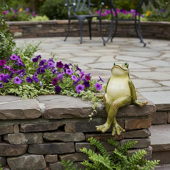 Braxio Frog Statue Outdoor Garden Decor - 2-Pack Sitting Frog Sculptures for Patio, Yard, Plant Pot, Cute Cartoon Frog Figurines Home Decor Gift, Resin Art Ornament 4.2 x 4.5 x 5.2 Inches