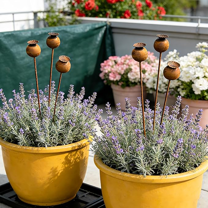 Metal Flowers for Outside - 3PCS Decorative Garden Stakes, Flower Bed Decorations Outdoor, Metal Garden Yard Art Sculpture for Lawn Porch Pathway Patio