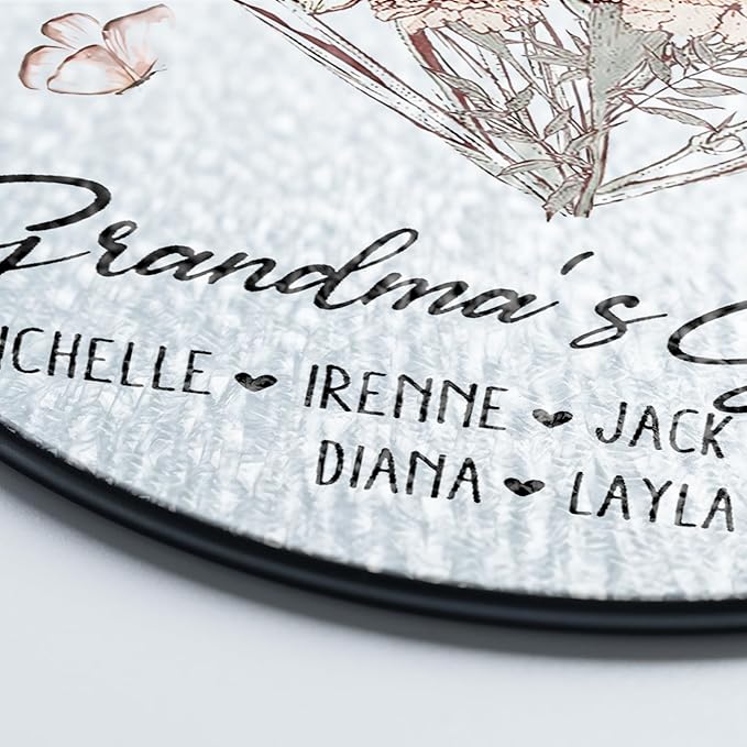 Personalized Grandma’s Garden Stained Glass Window Hanging Ornament, Custom Birth Month Flowers with Kids’ Names, Grandma Love Grows Here Floral Art