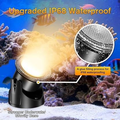 POPOSOAP LED Pond Lights 6-Head, IP68 Waterproof Underwater Lights with 8H Timer Function, 90° Rotatable Design & Gravity Base Fountain Lights for Pond, Fountain, Waterfall, Aquarium, Pool-P64HZ
