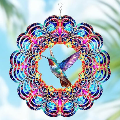 Wazzio Hummingbird Wind Spinner 12" Metal, Hummingbird Gifts for Women Mom Wife Grandma, Outdoor Indoor Hanging Ornament for Garden Porch Backyard Lawn, Gift for Birthday Thanksgiving Christmas