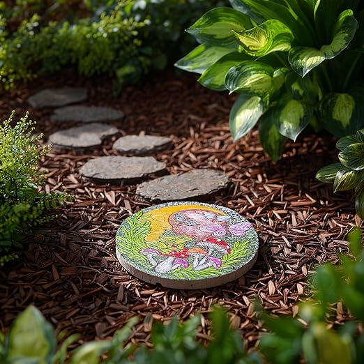 Hapjoy Stepping Stones Outdoor for Garden Moon Frog Mushroom Butterfly Decorative Stepping Stones Walkway Round Stone Garden Decor for Pathway Lawn (Green)