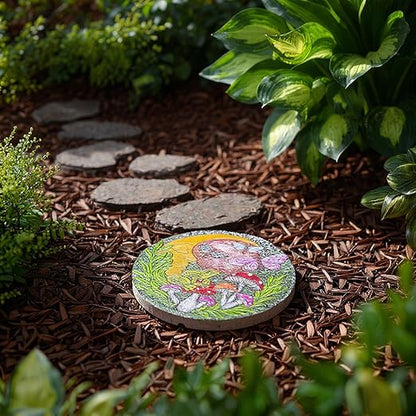 Hapjoy Stepping Stones Outdoor for Garden Moon Frog Mushroom Butterfly Decorative Stepping Stones Walkway Round Stone Garden Decor for Pathway Lawn (Green)