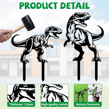 GLOBLELAND 2 Pcs Dinosaur Garden Stakes Animals Metal Decorative Garden Stakes Metal Yard Signs Decoration for Lawn Patio Yard Garden Decor
